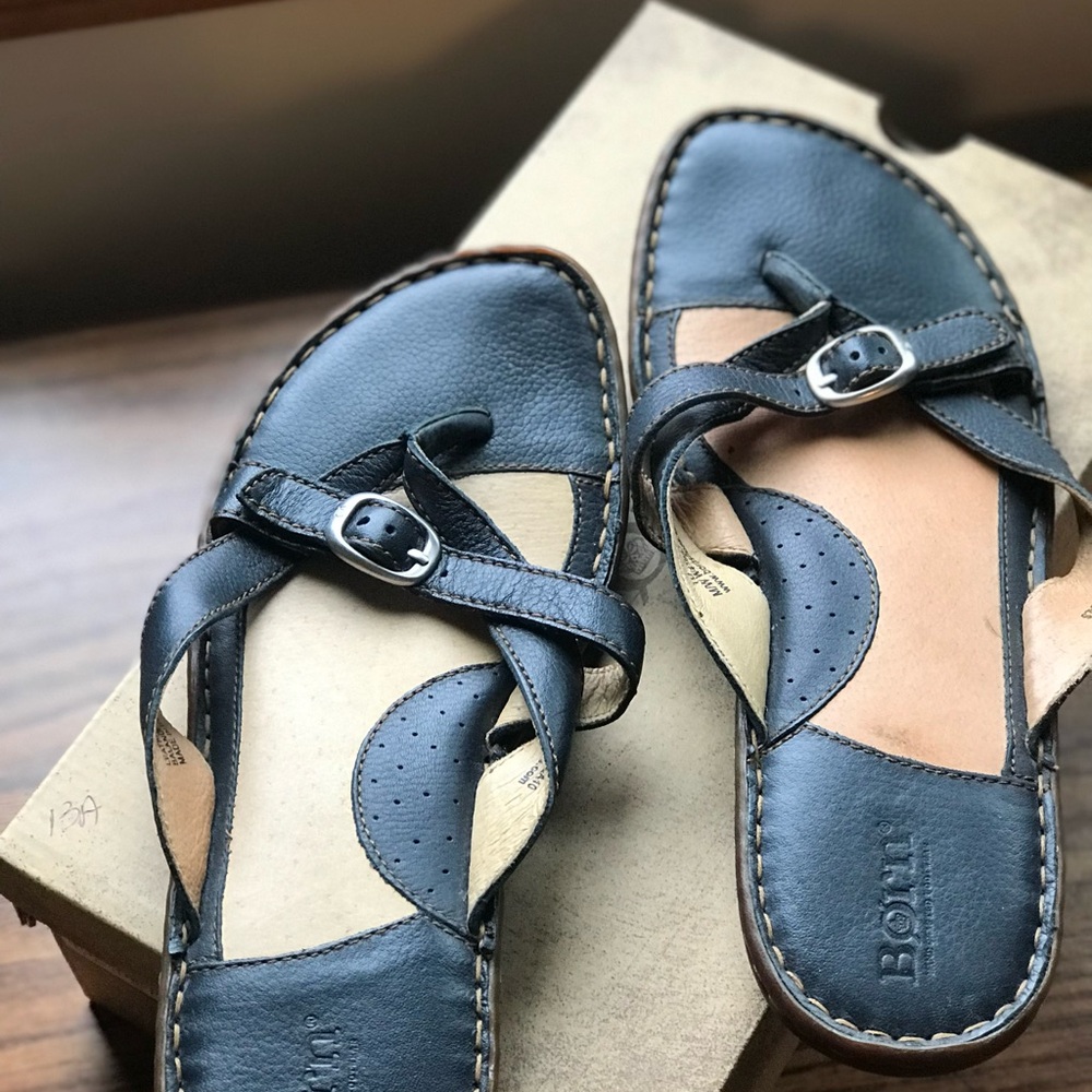 Born Navy Leather Women's Sandals